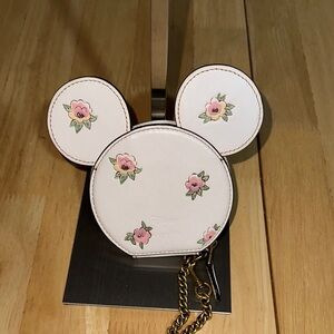 Coach Disney Floral Mickey Ears Coin Purse - Pink & White